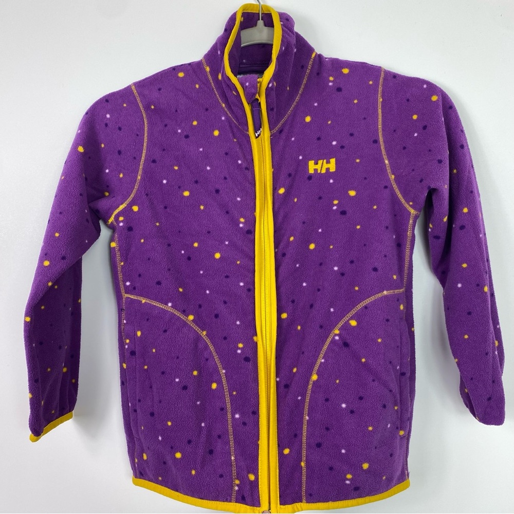 Helly Hanson fleece sweater purple polka dots yellow size 8